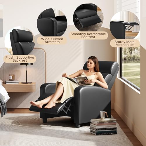 Yaheetech Recliner Chair PU Leather Recliner Sofa Home Theater Seating with Lumbar Support Overstuffed High-Density Sponge Push Back Recliners Armchair for Living Room - Image 6