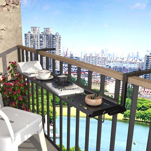 Mesa de bar para balcón al aire libre, mesa de jardín colgante con soporte de metal resistente para barandillas, fácil montaje, perfecta para balcones y jardines