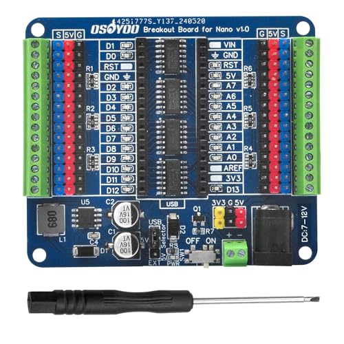 OSOYOO Carte de dérivation Nano IO Shield avec LED d'état GPIO, Support d'extension de Terminal pour Arduino Nano