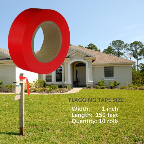 JIZHGRAD Blue Flagging Tape 10 Pack,Surveyors Tape,1\" × 1500\' Survey Tape,Tree Marking Ribbon,Non-Adhesive Plastic Ribbon,Trail Marking Tape for Hazardous Areas or Borders - Thumbnail 2