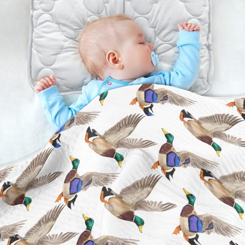 Image of Baby Swaddle Blanket for Boys Girls Soft Warm Stroller Throw Blanket for Newborn Infant Toddler 30X40in Watercolor Pattern Flying Duck