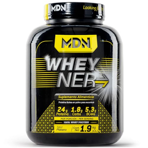 Proteínas, Whey Protein 100%, Mdn Sports, Wheyner, Sabor Platano, 65 servicios, 4.3 lb , 30 g porcion
