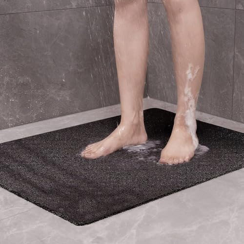 Loofah Bath Mat for Inside Shower & Bath Non Slip Anti Mould PVC Bath Mats for Bathroom Wet Shower Areas, Quick Drying (40 x 60 cm, Grey)