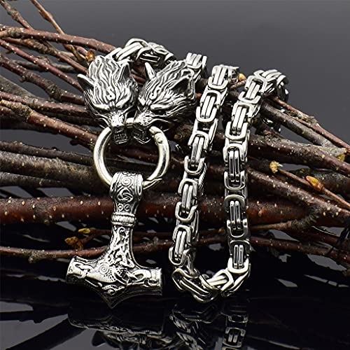Bijoux Viking homme avec pendentif amulette païenne marteau de Thor et chaîne loup