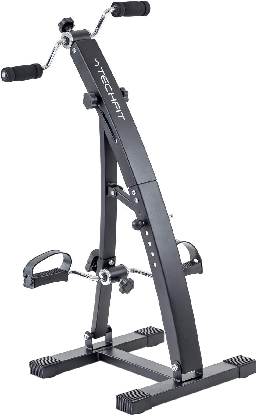 TechFit Mini Bicicleta de Recuperación con Doble Manivela Ajustable, Adecuada para Ejercitar Pies y Brazos, Monitor LCD Incorporado