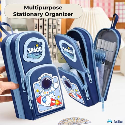 Image of FunBlast Pencil Pouch for Kids, Boys - Space Travel Design, Large Capacity Multipurpose Stationery Zipper Pouch for Kids & Adults, Kawaii Aesthetic Pencil Case Organizer (Multicolor)