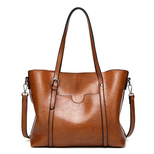 URQUEEN Bolsa Tote Bag Bolsa tiracolo feminina de ombro com alça superior, bolsa Hobo, couro PU Grande (castanho)