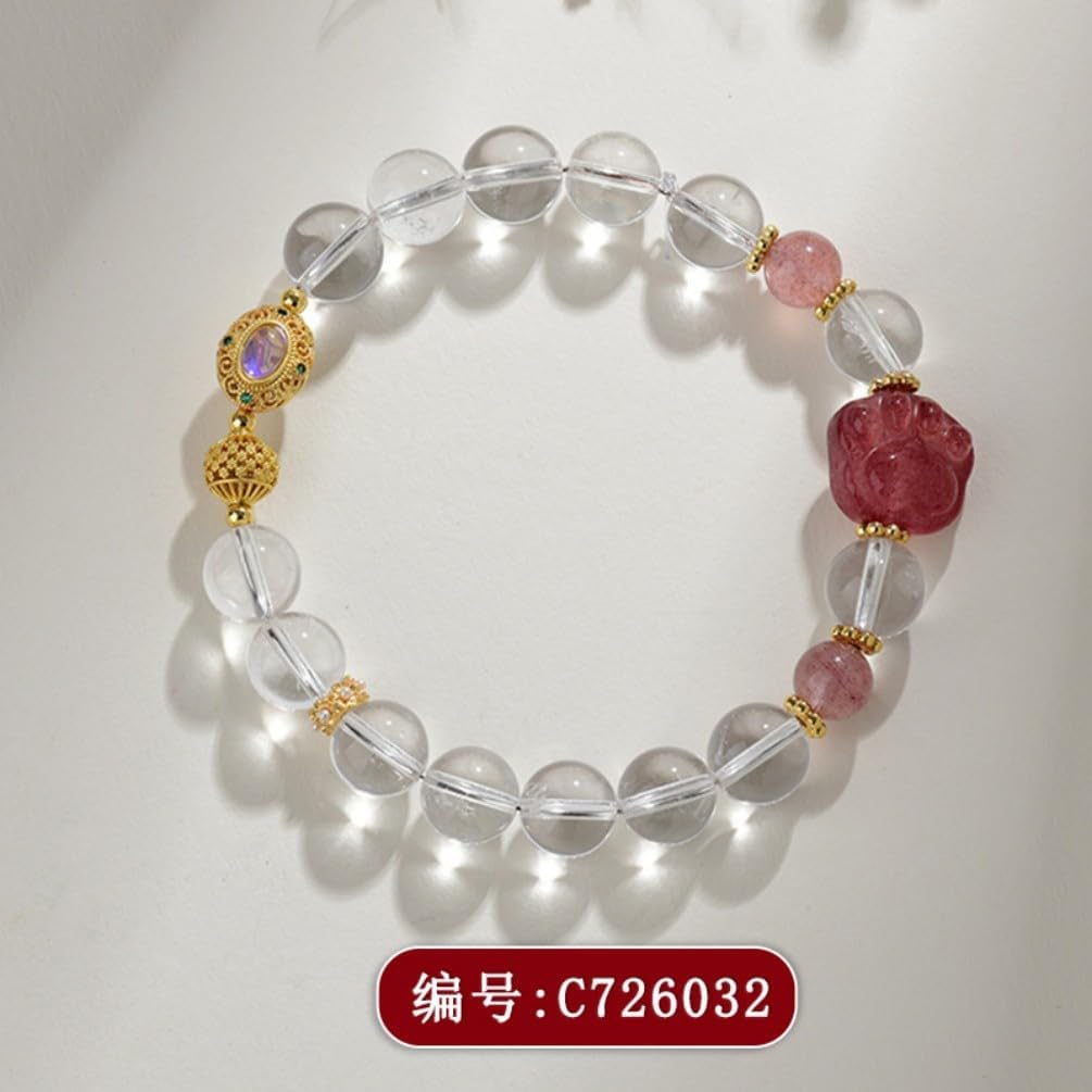 DorkTees (C726白水晶手链) 天然白水晶晶 Fengshui Jade Bracelet Lucky Charm 手链原创小众轻奢时尚手串饰品礼物新款