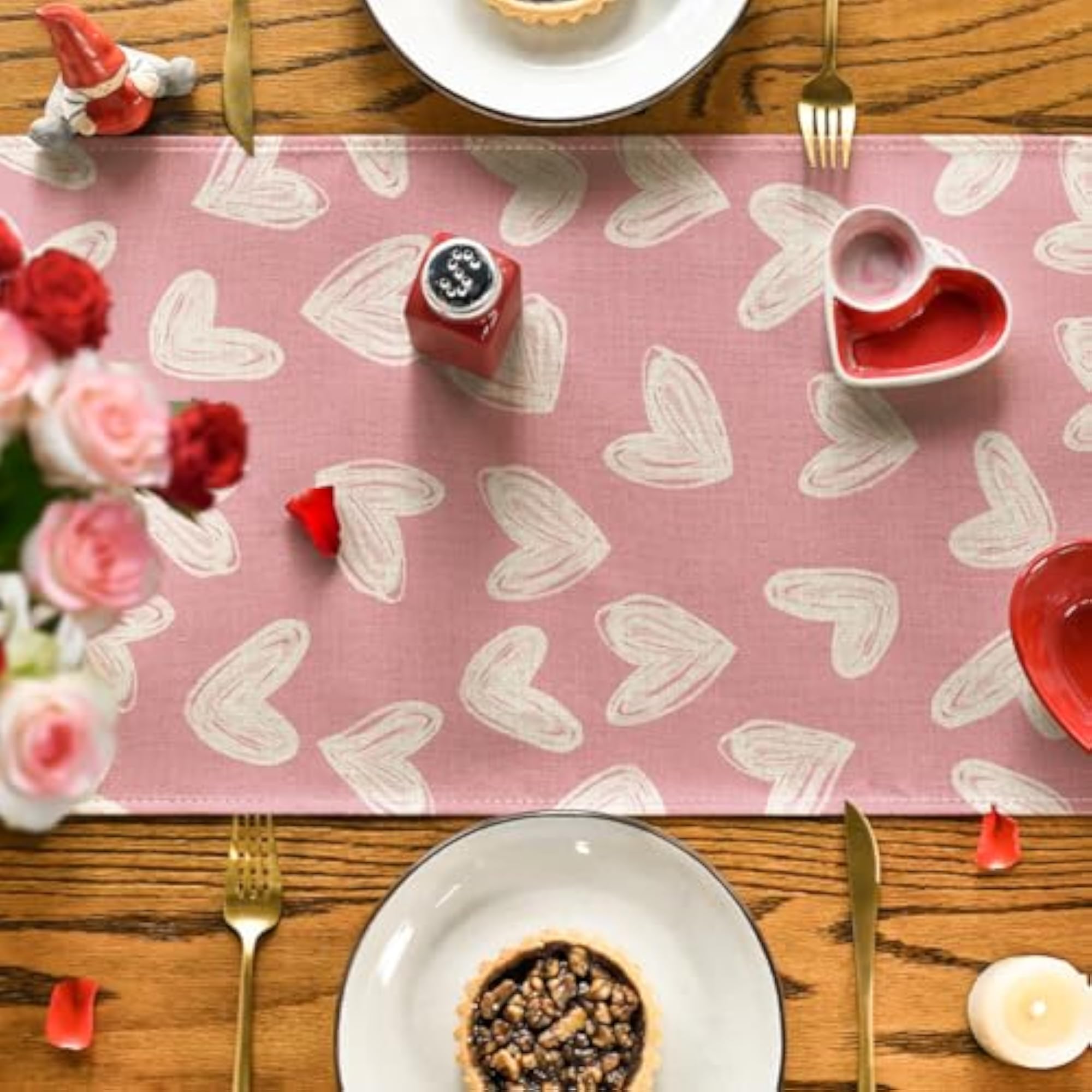 Pink Love Heart Valentine's Table Runner, 210 GSM