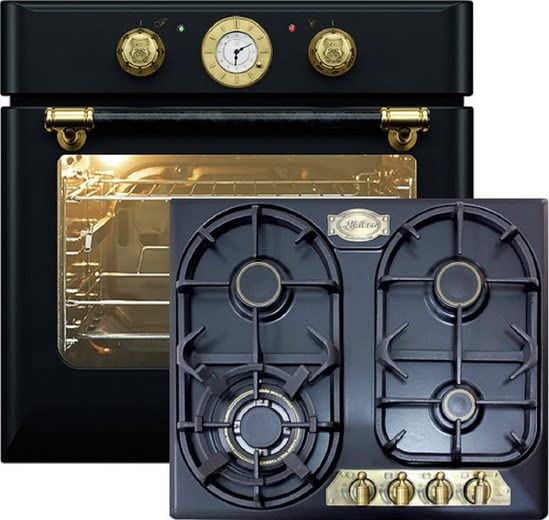 Kaiser Herdset Autark Einbaubackofen EH 6432 BE + KG 6325 EM, Retro Einbau Backofen Elektro, Drehspieß, 10 Funktionen+ Retro Einbau Gasherd Kochfeld, 60cm, Emailliert Elfenbein