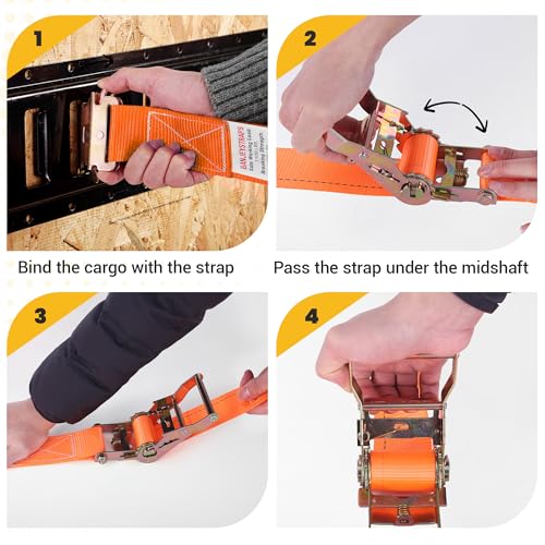 2" x 15 FT E-Track Ratchet Straps (10-Pack) - High Visibility Safety Tie Downs with E-Track Fittings, 4500 lbs Break Strength for Night Work & Enhanced Cargo Security in Trailers & Trucks-Orange by BANJEYSTRAPS - Image 5