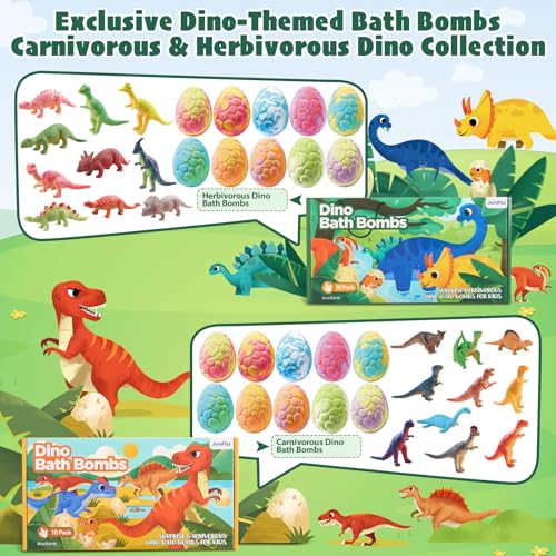 Dinosaur Bath Bombs for Kids with Surprise Inside, 20 Pack Natural Dino Egg Bath Bombs with Exclusive Carnivorous & Herbivorous Dinosaur Toys, Birthday Party Favors for Boys, Girls - Image 3