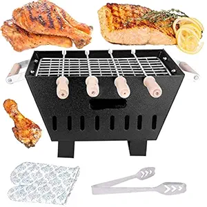 Mazoria Cute Barbeque Grill Charcoal with 1 Grill, 4 Skewers, 1 Glove, 1 Tong, 1 Oil Brush