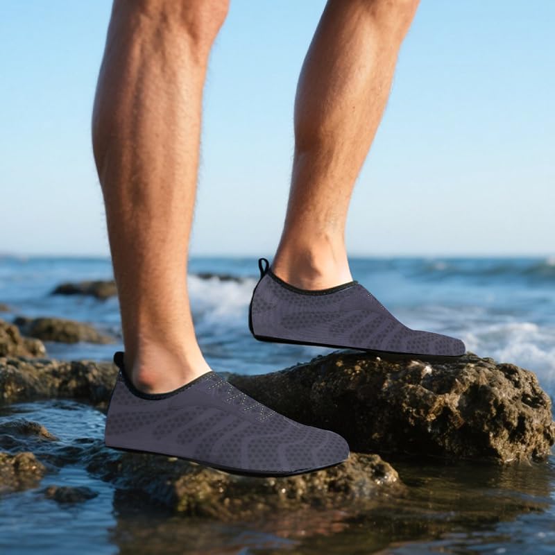 Mens Womens Water Shoes Quick Dry Barefoot Shoes Non-Slip Aqua Socks for Beach Swim Grey Pattern