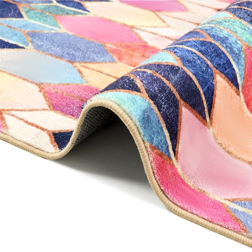 Roomtalks AR COLORFUL GEO 4X6 Geometric Rug 4X6 Retro Funky Washable Area Rugs For Living Room Bedroom Kitchen Entryway Dorm Aesthetic, Thin Retro Modern Abstract Cube Accent Floor Carpet thumb #4