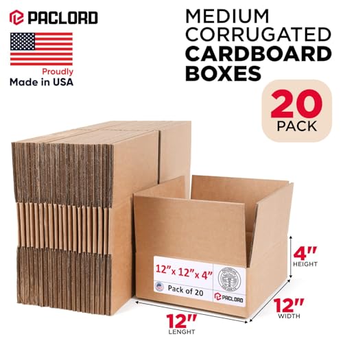 Image of Medium Cardboard Boxes 12 inchL x 12 inchW x 4 inchH (Pack of 20) - USA-Made Packing Boxes for Moving, Shipping, or Storage - USPS, UPS, FedEx Approved - Professional Packing Supplies for Moving | USA-Made Packing Boxes for Moving, Shipping, or Storage - USPS, UPS, FedEx Approved - Professional Packing Supplies