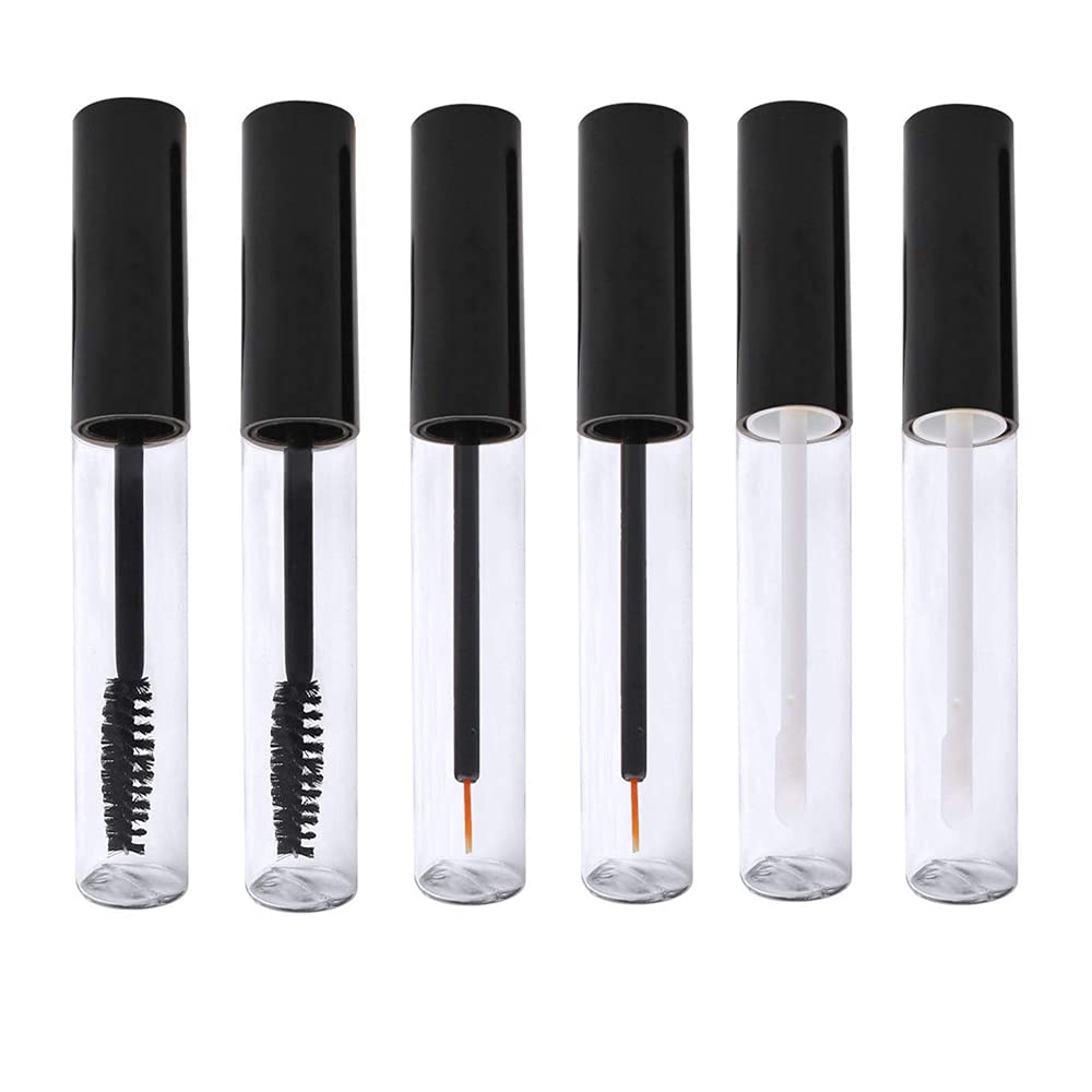 10ML Empty Mascara Tube Eyeliner Tube and Lip Gloss Tubes Refillable Portable Plastic Container Travel Ideal Kit for DIY Cosmetics with Rubber inserts and Plastic funnels(Total 6 PCS)