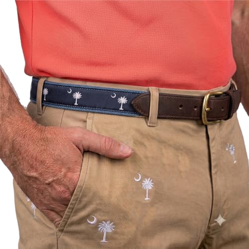 Image of Charleston Belt SC Palmetto Moon Genuine Leather State Flag Ribbon Belt