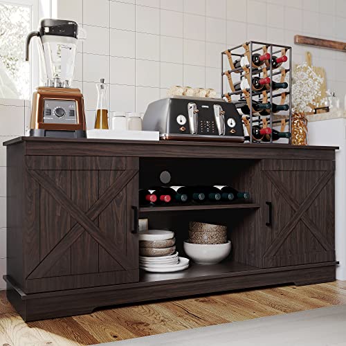 Yitahome Buffet Cabinet, Farmhouse Sideboard Buffet Storage Cabinet With Barn Door Coffee Bar Cabinet With Capacity 300 Lbs For Home Dinning Living Room, Espresso #TOP4