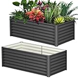 GarveeHome 6 * 3 * 2FT Raised Garden Bed Kit, Galvanized Raised Garden Beds Outdoor for Gardening, Above Planter Boxes, Large Garden Bed for Vegetables, Fruits, Dark Grey, 2 Pcs