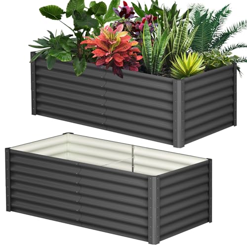 STMHOM Galvanized Raised Garden Beds 6x3x2 FT, Metal Raised Bed for Gardening, Large Outdoor Planters Open Base with Safety Edge and Glove for Vegetables Flowers Fruits(2 Pack Black)