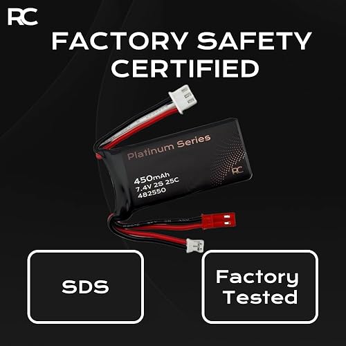 Miniatura 4 de Batería LiPo de 7.4V 450mAh 2S 25C con conectores JST y PH2.0  Batería RC recargable para coches a escala 110 a 124, camiones, barcos, drones