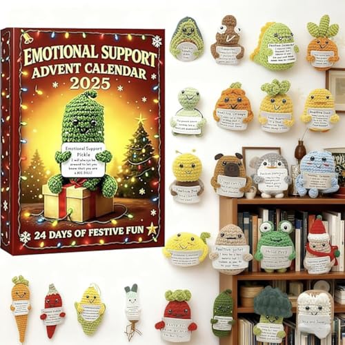 Emotional Support Advent Calendar 2025, 24 Days Christmas Calendar with Unique Emotional Support Acrylic Figures, Positive Stress Relief Gift Box for Loved Ones, Heartwarming Holiday Countdown