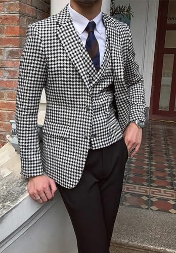 Men's Houndstooth Suit 3-Piece Slim Fit Two Button Wedding Outfit4
