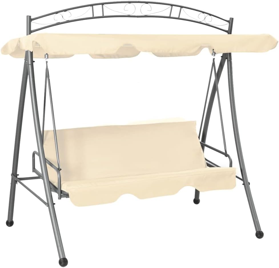 Porch Swing Chair, Outdoor Swing Patio, Bench Lounge, for Garden, Balcony, Living Room,Outdoor Convertible Swing Bench with Canopy Sand White