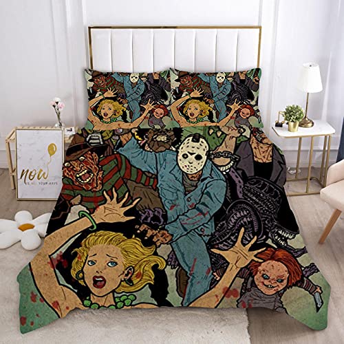 HAJYCFR Funda de edredón Cama Individual 240x260cm Película de Terror Ropa de Cama para niños Funda nórdica con Calavera Ropa de Cama para niños Funda nórdica Doble Queen King Juego de Funda de