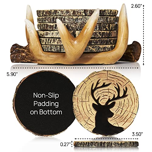 Deer Antlers Coaster Set of 6 – Handcrafted Deer Antler Decor and Man Cave Gifts for Men - 6 Full Size Deer Antlers Coasters for Man Cave Décor - Thumbnail 3