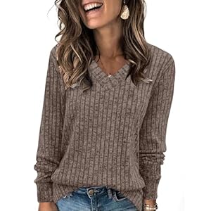 SAMPEEL V Neck Long Sleeve Shirts for Women Casual Fall Tops Lightweight Tunic Sweaters Fashion Clothes 2024