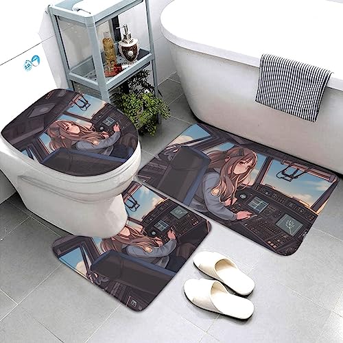 Tapis de bain contour en forme de U avec housse pour abattant de WC avion - 4