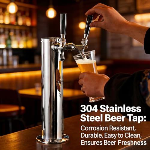 1 Set All 304 Stainless Steel Beer Tap Faucet Kit - Draft Beer Dispenser with Handle, Spout Cover & Cleaning Brush for Kegerator Home Bar (All Stainless Steel Construction) (1)