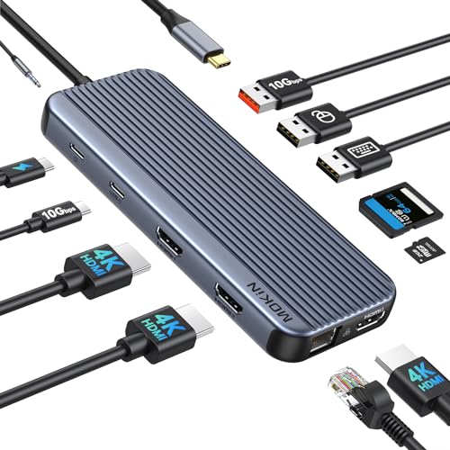 Image of USB C Docking Station 3 HDMI, 12 in 1 Docking Station Triple Display, Dual Monitor Dock, Laptop USB-C Hub 3 HDMI with 10 Gbps, Ethernet, USB A /C 3.1, USB 2.0, 100W PD, Audio & Mic, SD