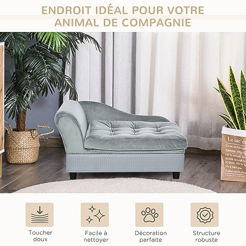 PawHut Canapé Chien Chat sur Pied avec Coffre de Rangement Style Moderne Coussin d'assise Amovible Grand Confort 76 x 45 x 43 cm Gris – Image 5