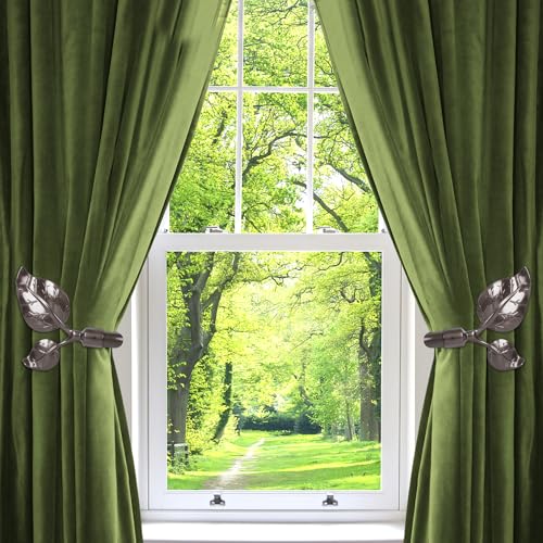 Image of Leaf Shaped Curtain Holdbacks 2pcs, Handmade Metal Curtain Side Holders for Wall, Antique Brass Curtain Tieback Hook Pull Backs for Drapes Window Home Decoration (Fluorescent Brown)