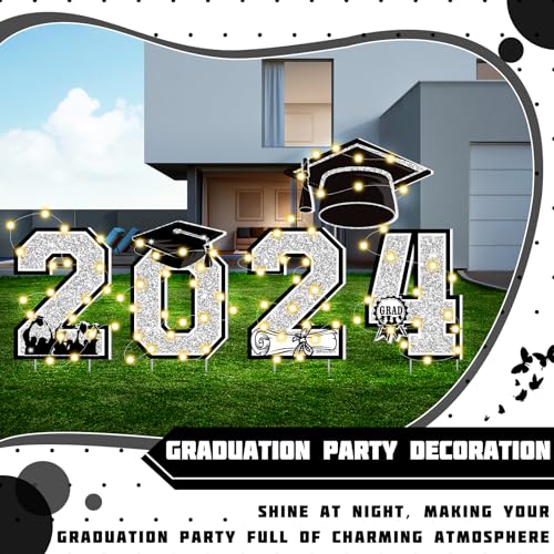 image for Yalikop 5 Pcs Glow 2024 Graduation Decorations, Graduation Yard Sign w