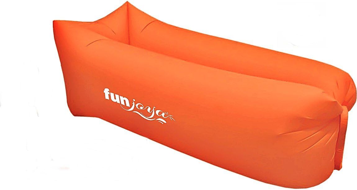 giant inflatable lounger chair air sofa couch AMAZING Beach & pool float Perfect for outdoor picnic camping eazy to inflate lazy bag hammock with carry bag orange by FUNJOYA