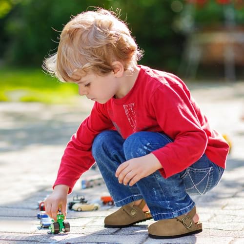 Image of Kids Suede Clogs Boys Girls Mules Cork Genuine Leather Sandals with Adjustable Buckle Slippers Potato Shoe Indoor Outdoor Slip On Slide for Big Kids
