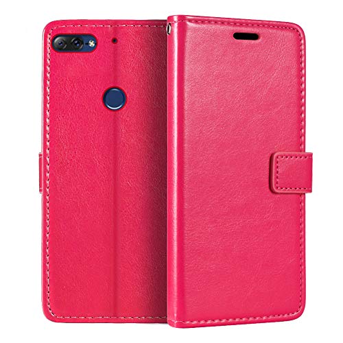 Shantime Funda de Cuero Compatible con Lenovo K9 Note, Diseño Ejecutivo Magnética, 3 Ranuras, Marco para Foto y Cartera Oculta(Rojo Rosa)