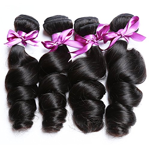 Perstar Hair 7A Grade Brazilian Loose Wave hair Virgin Remy Human Hair Weave 4 Bundles Uprocessed Virgin Hair Natural Color (14 16 18 20, Natural Color)