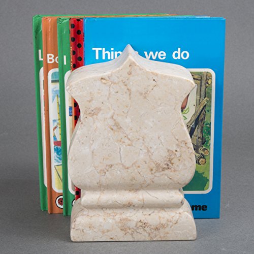 Creative Home Natural Champagne Marble Set Of 2 Pieces Bookends, Book Holder Shelf Organizer Desk Top Decorative Paper Weight, Beige, Fleur De Lis Style #TOP5