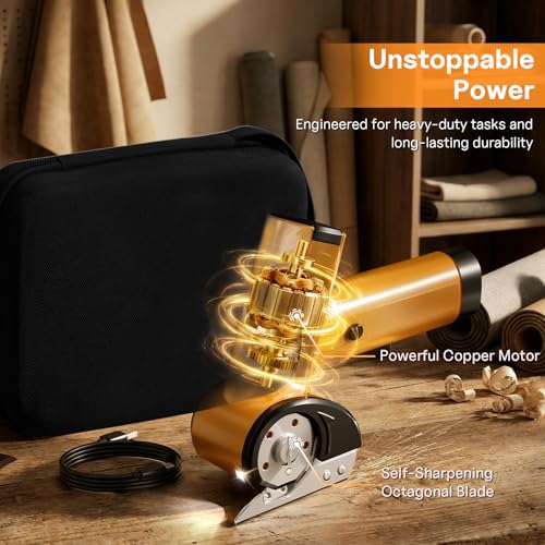 Image of Rechargeable Electric Scissors, Automatic Fabric, Craft & Carpet Cutter | Steel blade cordless scissors with dual-trigger safety lock provide smooth cuts for family DIY crafting and fabric projects.