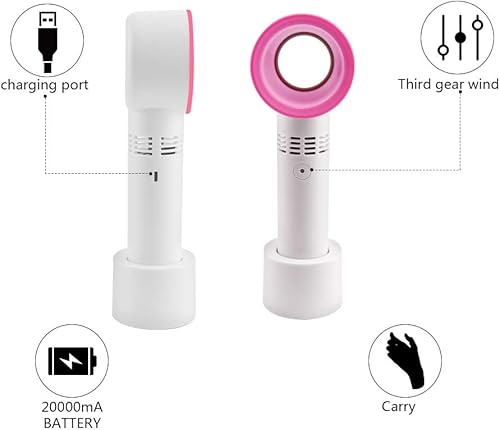 Miniatura 3 de Ventilador portátil sin aspas recargable por USB, mini enfriador sin hojas, ventilador práctico con 3 velocidades ajustables de pie, pequeño