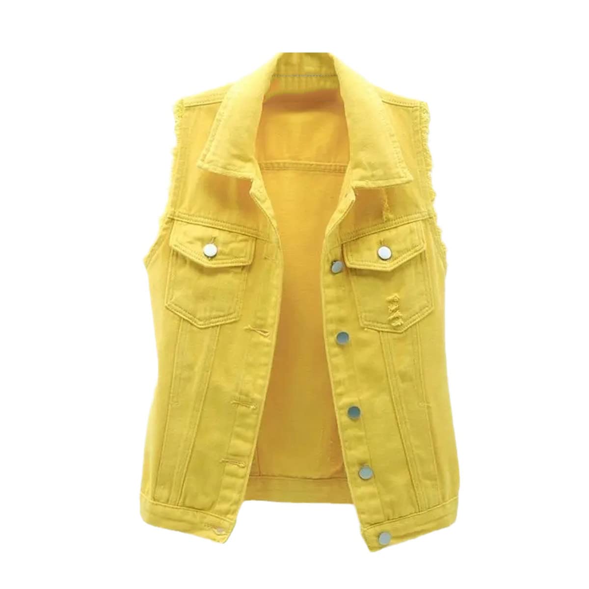 Chaleco de mezclilla amarillo de mujer invierno casual sin mangas XXL 8