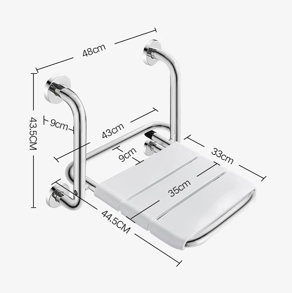 Asiento de ducha plegable, montado en la pared con reposabrazos, hecho de acero inoxidable 304, taburete de baño abatible para personas mayores y discapacitados, dispositivo de asistencia de seguridad
