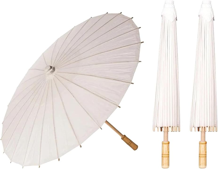 3Pcs 84cm White Paper Parasol Umbrella Party Favor DIY Bamboo Umbrellas for Wedding Bridal Photo Props