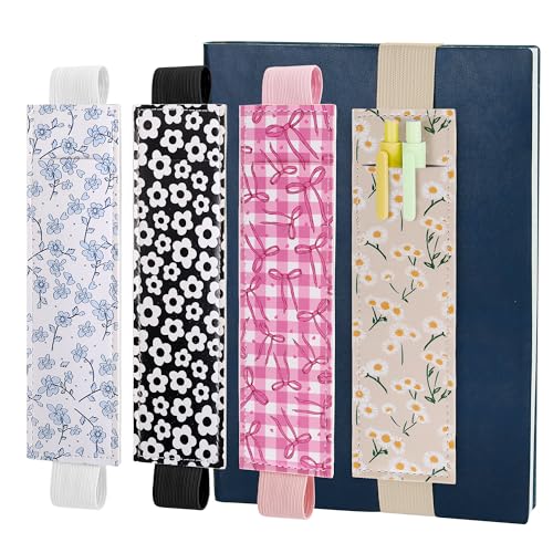 Porte-stylo avec 4 beaux motifs mignon kawaii et élastique coloré
