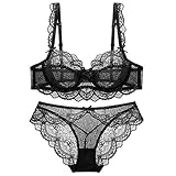 Necalisi büstenhebe Damen Schwarz Damen Spitzen Set Spitze BH und String Push Up Bügel BH Ungepolstert Unterwäsche Lingerie Pushup BH Damen 80C